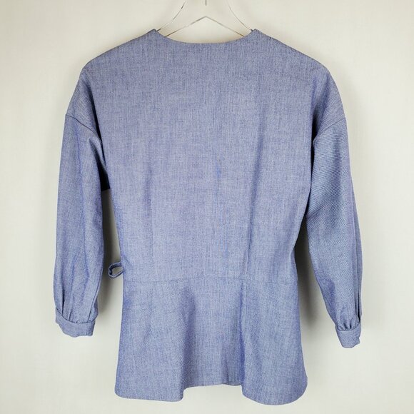 Halogen Blue Chambray Puff Sleeve Wrap Shirt Jacket - Picture 2 of 5